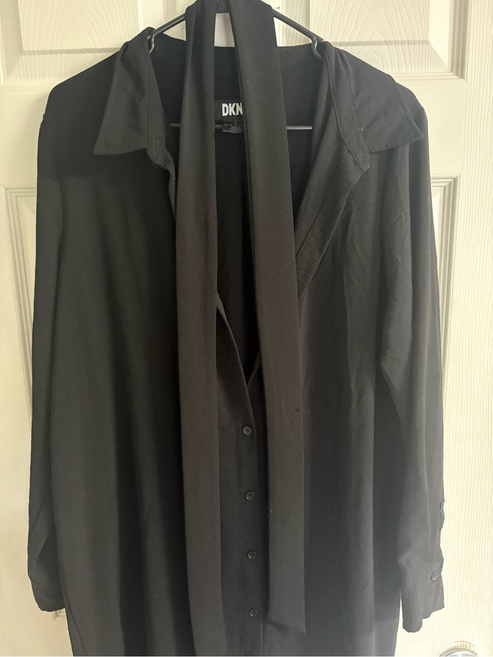 DKNY Black Button-Up Shirt with Neck Detail